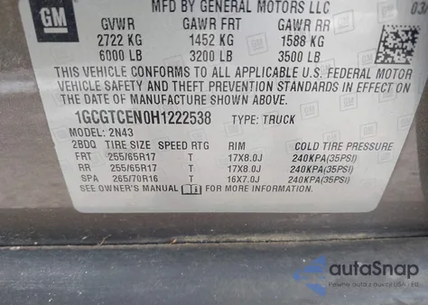 2017 Chevrolet Colorado Lt из США, поврежденный, VIN 1GCGTCEN0H1222538